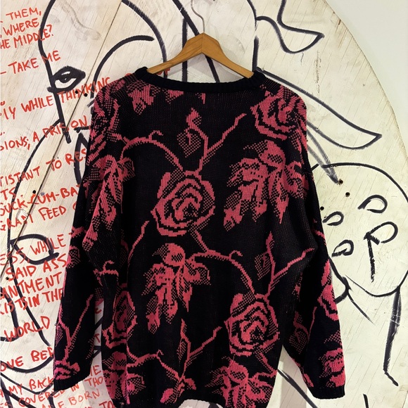 Vintage 90s Grunge Thrashed Roses Knit Sweater - Picture 6 of 8